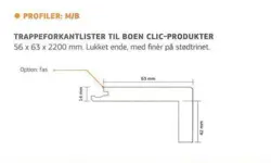 Boen trappkantprofil M/B - 56x63x2200 mm.