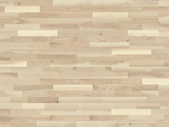 Trägolv - Ask 3-stavs lamellparkett, Standard, Vit mattlack