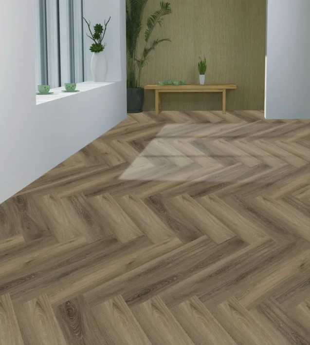 Meltex lyx vinylgolv 7,5 mm. Mörkt fiskbensmönster