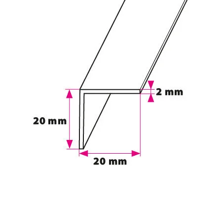 Vinkelprofil, 20x20 mm. utan hål