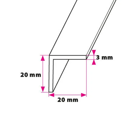 Vinkelprofil, 20x20 mm. utan hål