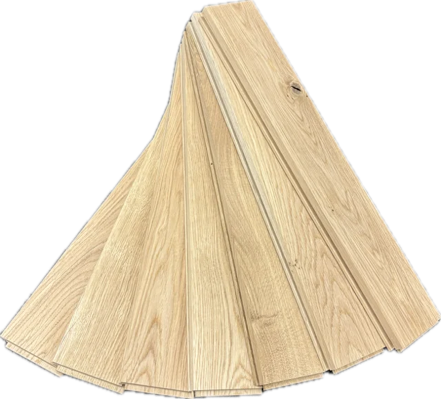 Fiskbensparkett i massivt ek - 16/22x70x420 mm.