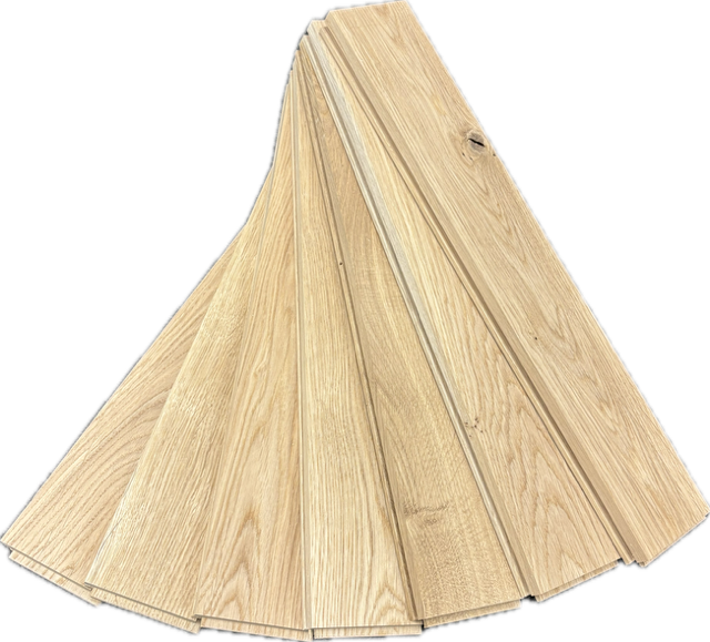 Fiskbensparkett i massivt ek - 16/22x70x420 mm.