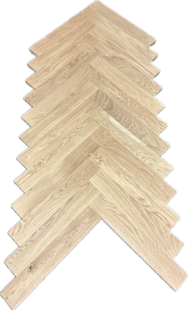 Fiskbensparkett i massivt ek - 16/22x70x420 mm.